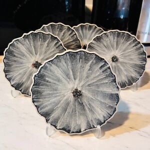 Agate Inspired Coaster Set of 4 w| Stand (black and white)